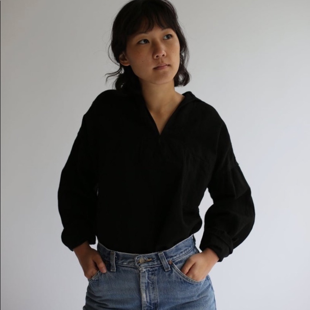 RAWSON studio vintage overdye black popover shirt